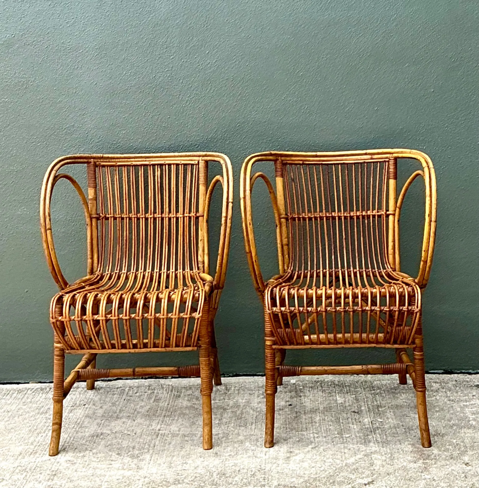 Vintage 1940s Danish Tove Kindt Larsen For Robert Wengler Stick Rattan Lounge Chairs - A Pair — additional photo 6