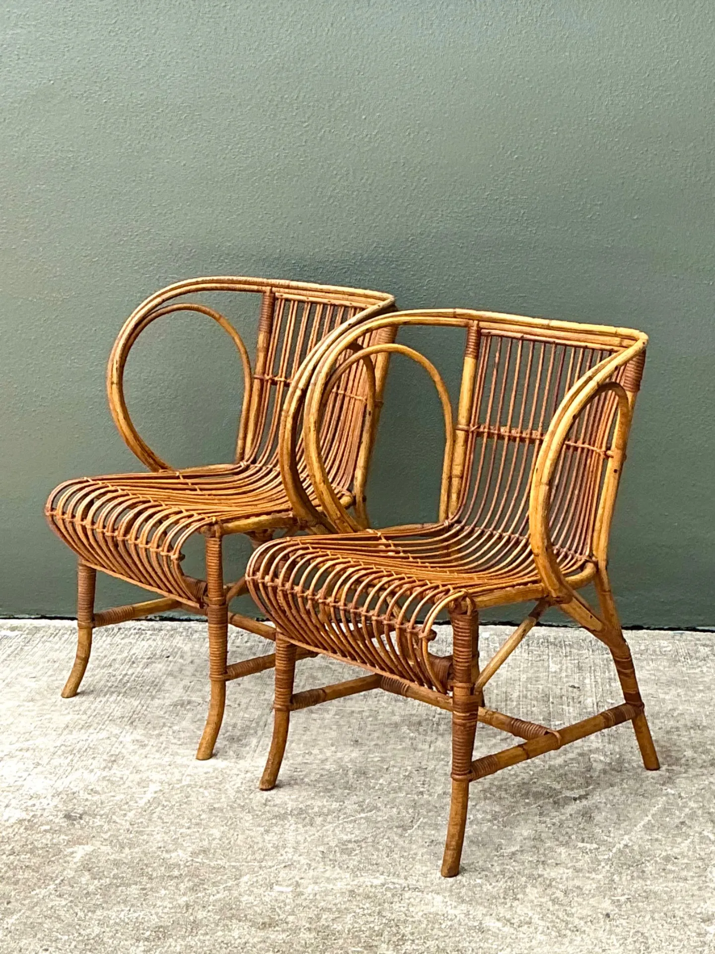 Vintage 1940s Danish Tove Kindt Larsen For Robert Wengler Stick Rattan Lounge Chairs - A Pair — additional photo 7
