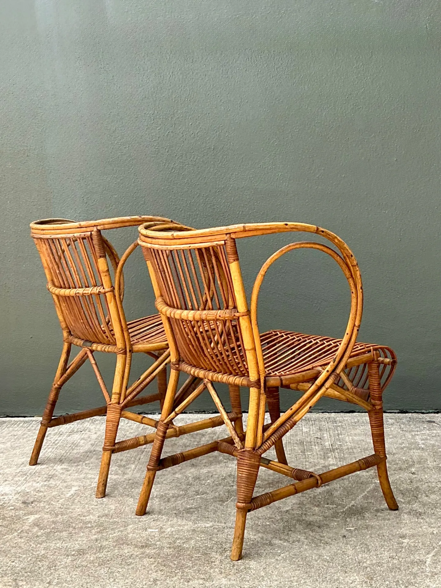 Vintage 1940s Danish Tove Kindt Larsen For Robert Wengler Stick Rattan Lounge Chairs - A Pair — additional photo 5