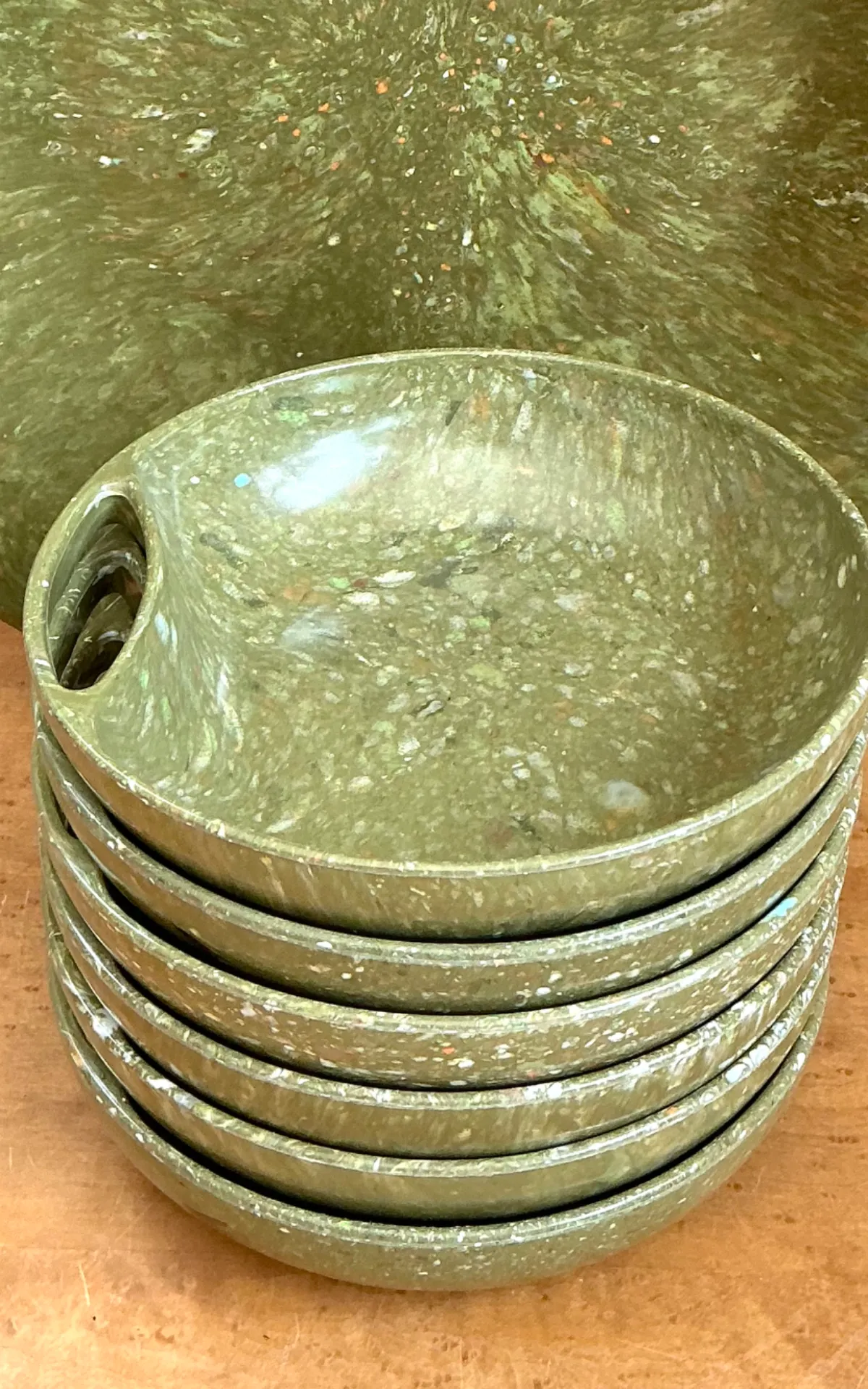 Vintage 60s Melmac Confetti Green Speckled Melamine Tray and Bowls — additional photo 5