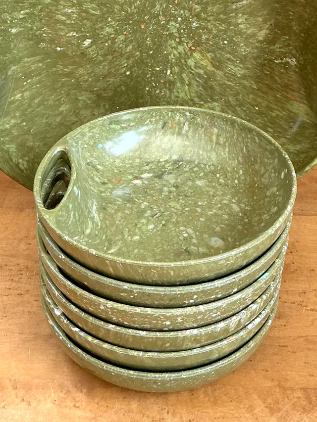 Vintage 60s Melmac Confetti Green Speckled Melamine Tray and Bowls — additional photo 5
