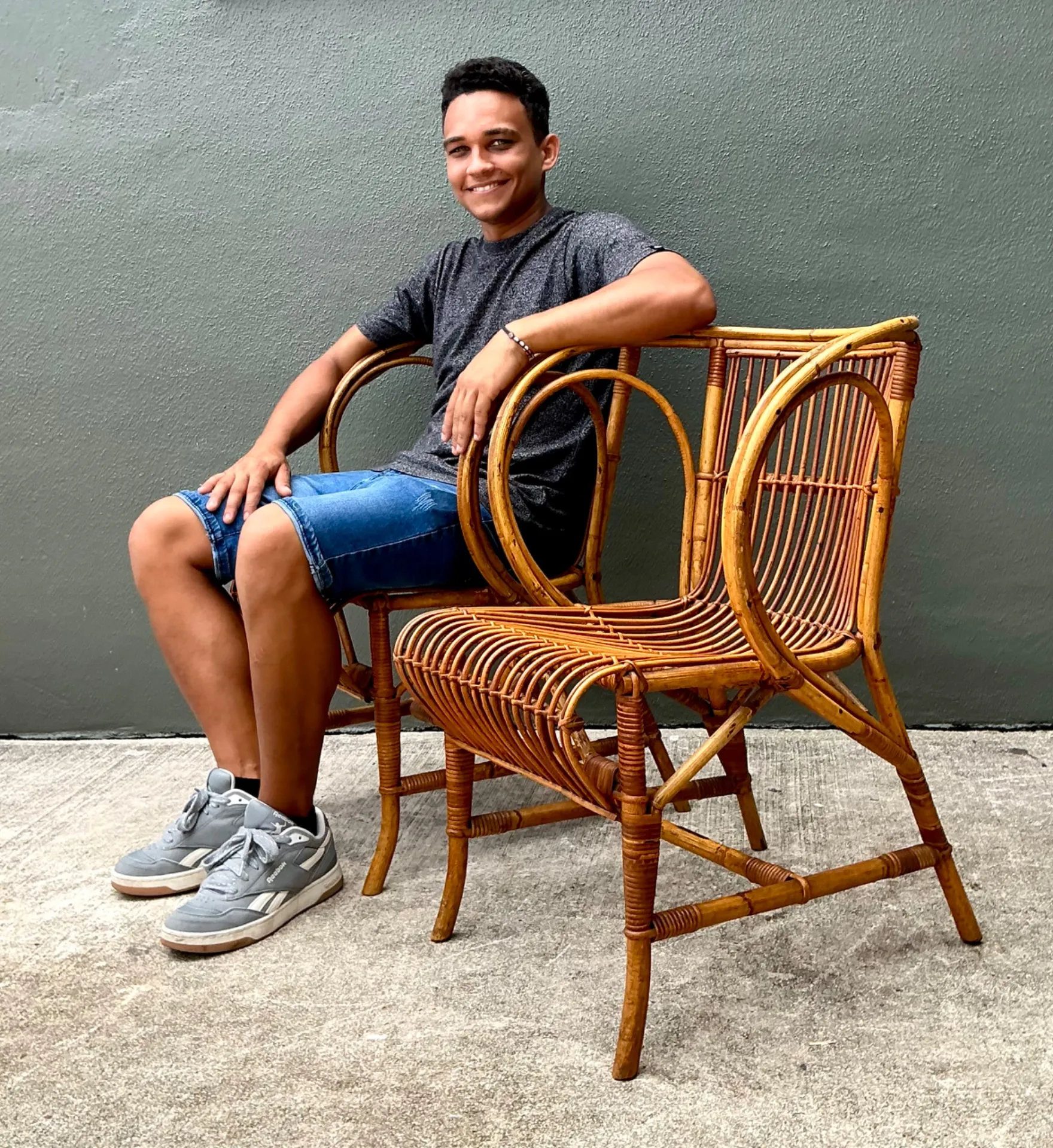 Vintage 1940s Danish Tove Kindt Larsen For Robert Wengler Stick Rattan Lounge Chairs - A Pair — additional photo 3