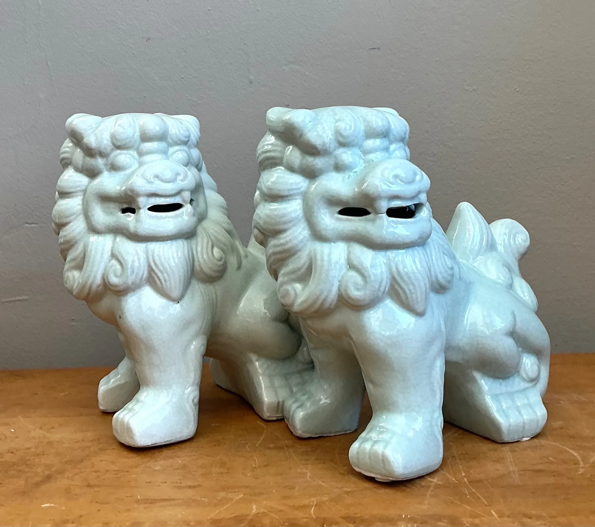 Vintage Celadon Glazed Foo Dogs - Set of 2 — additional photo 1
