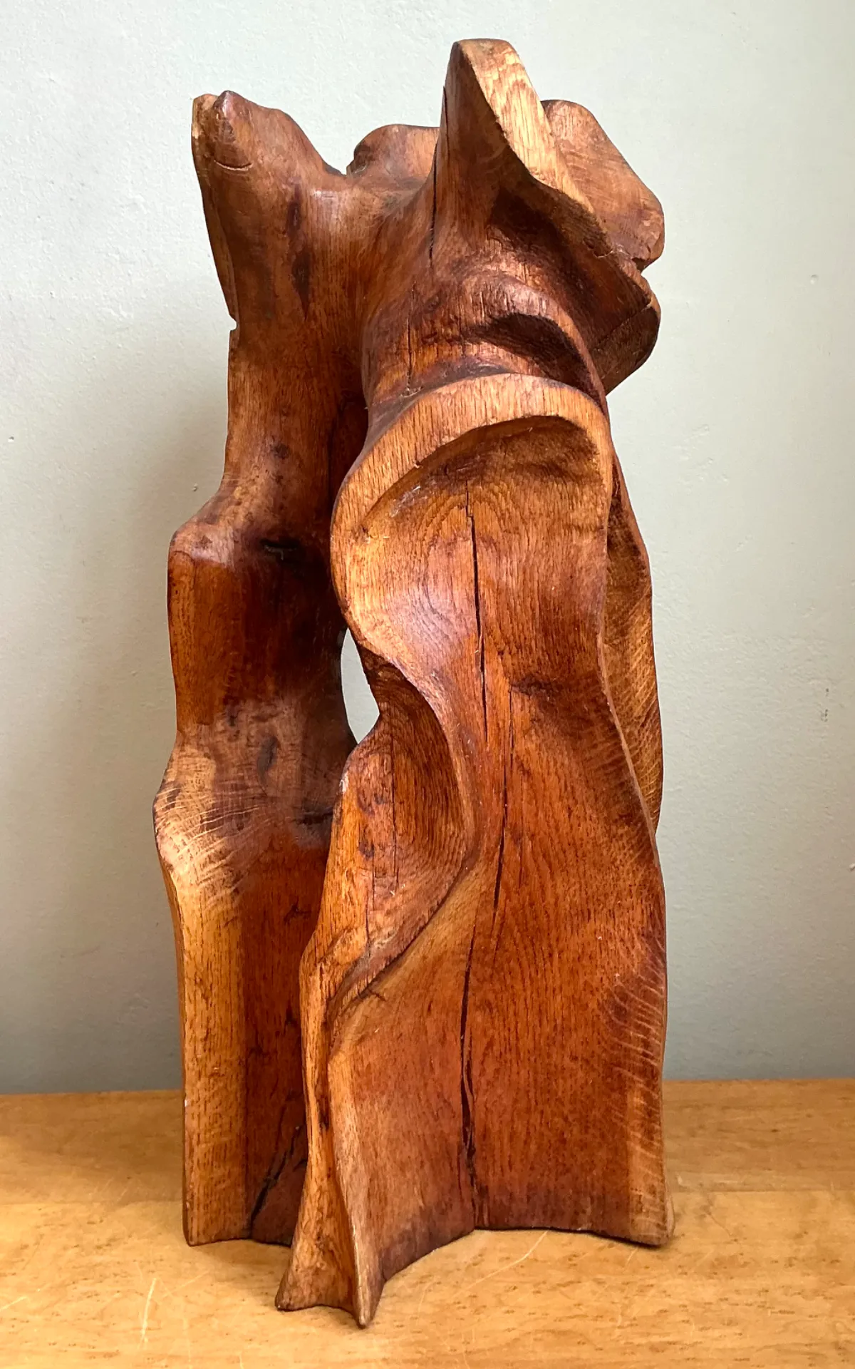 Vintage Abstract Carved Wood Sculpture