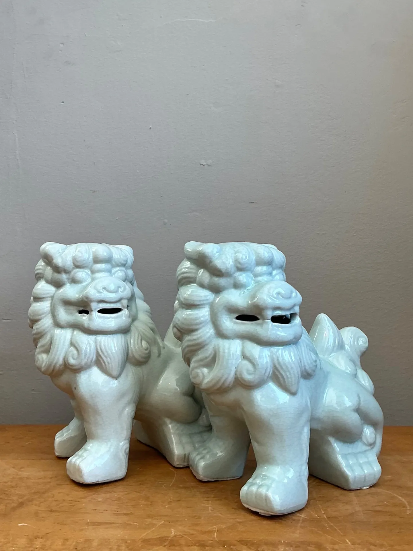 Vintage Celadon Glazed Foo Dogs - Set of 2 — additional photo 6