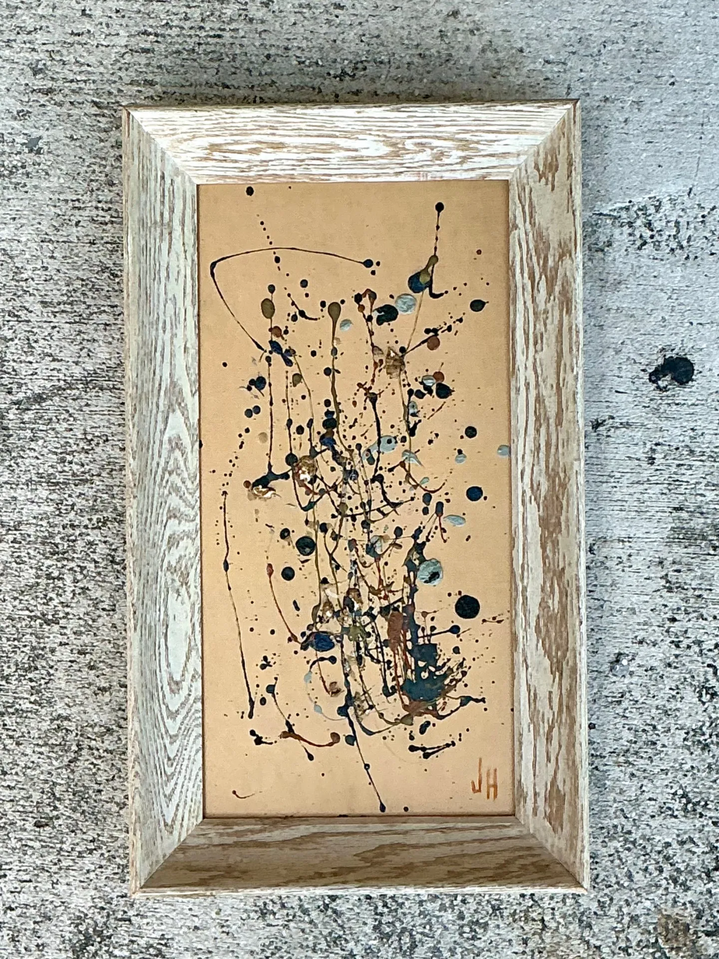 Vintage Abstract Drip Painting in Frame — additional photo 2