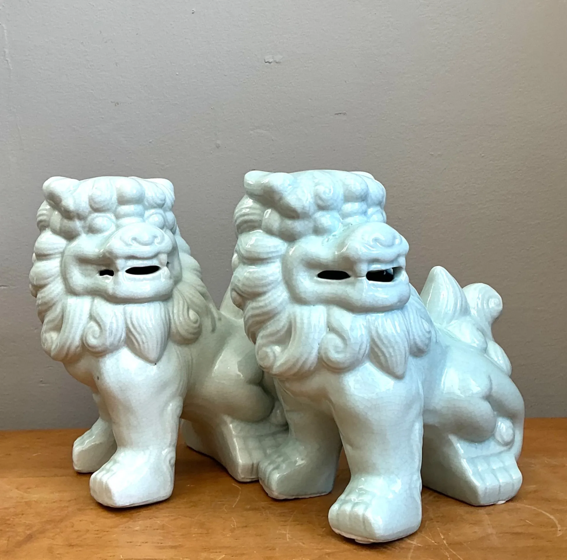 Vintage Celadon Glazed Foo Dogs - Set of 2 — additional photo 4