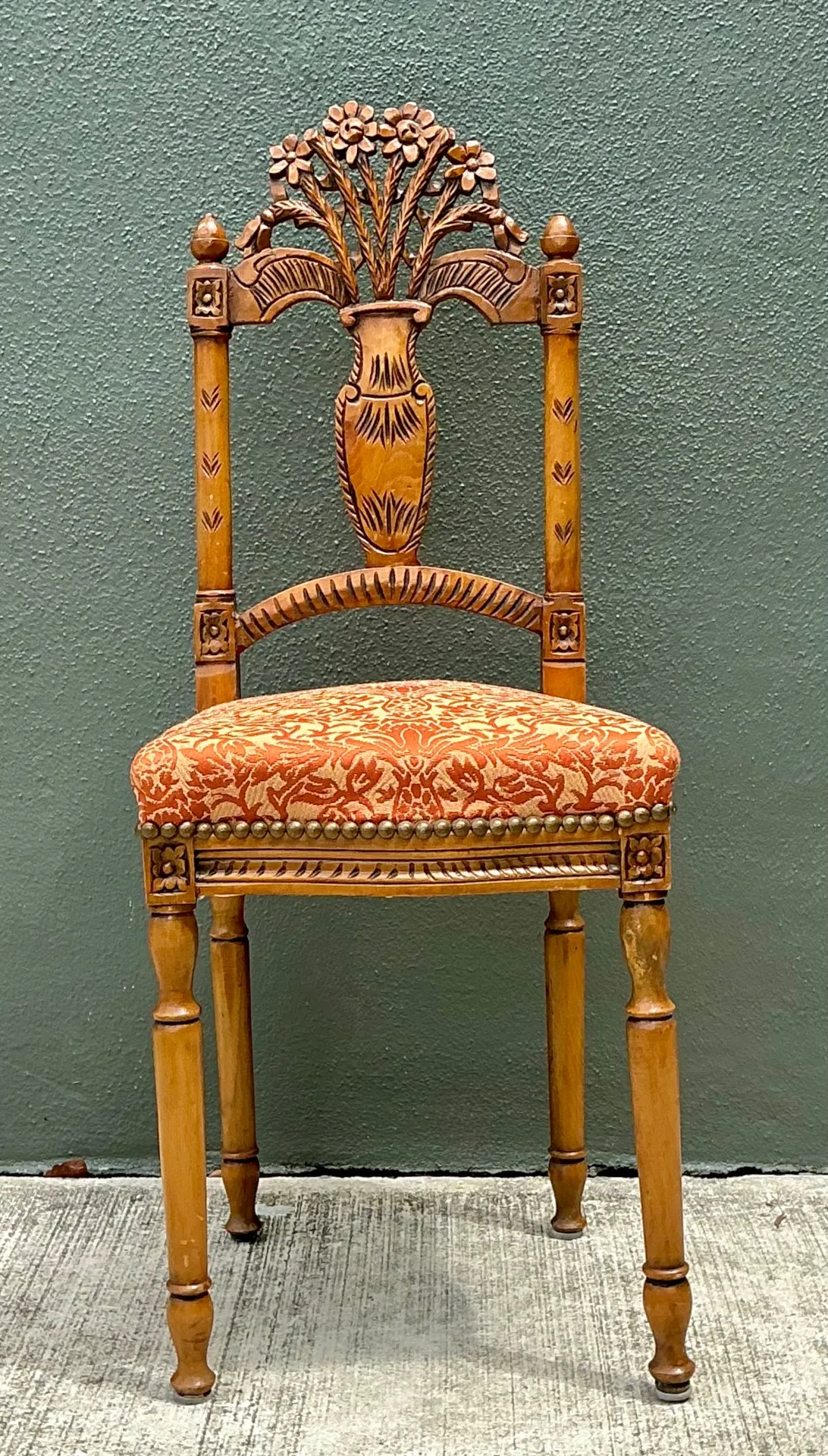Vintage Wood Chair with Floral Carving — additional photo 6