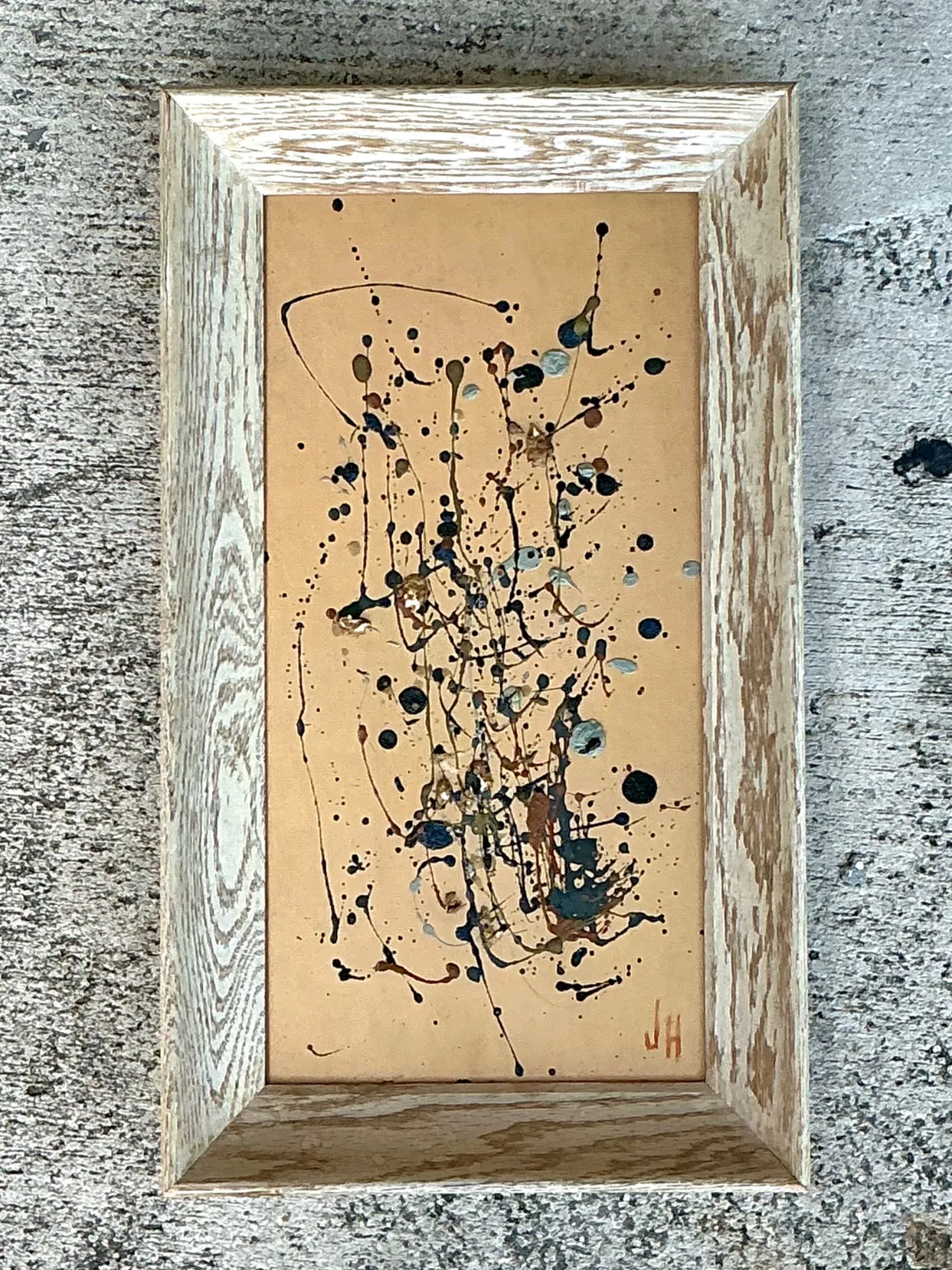 Vintage Abstract Drip Painting in Frame — additional photo 7