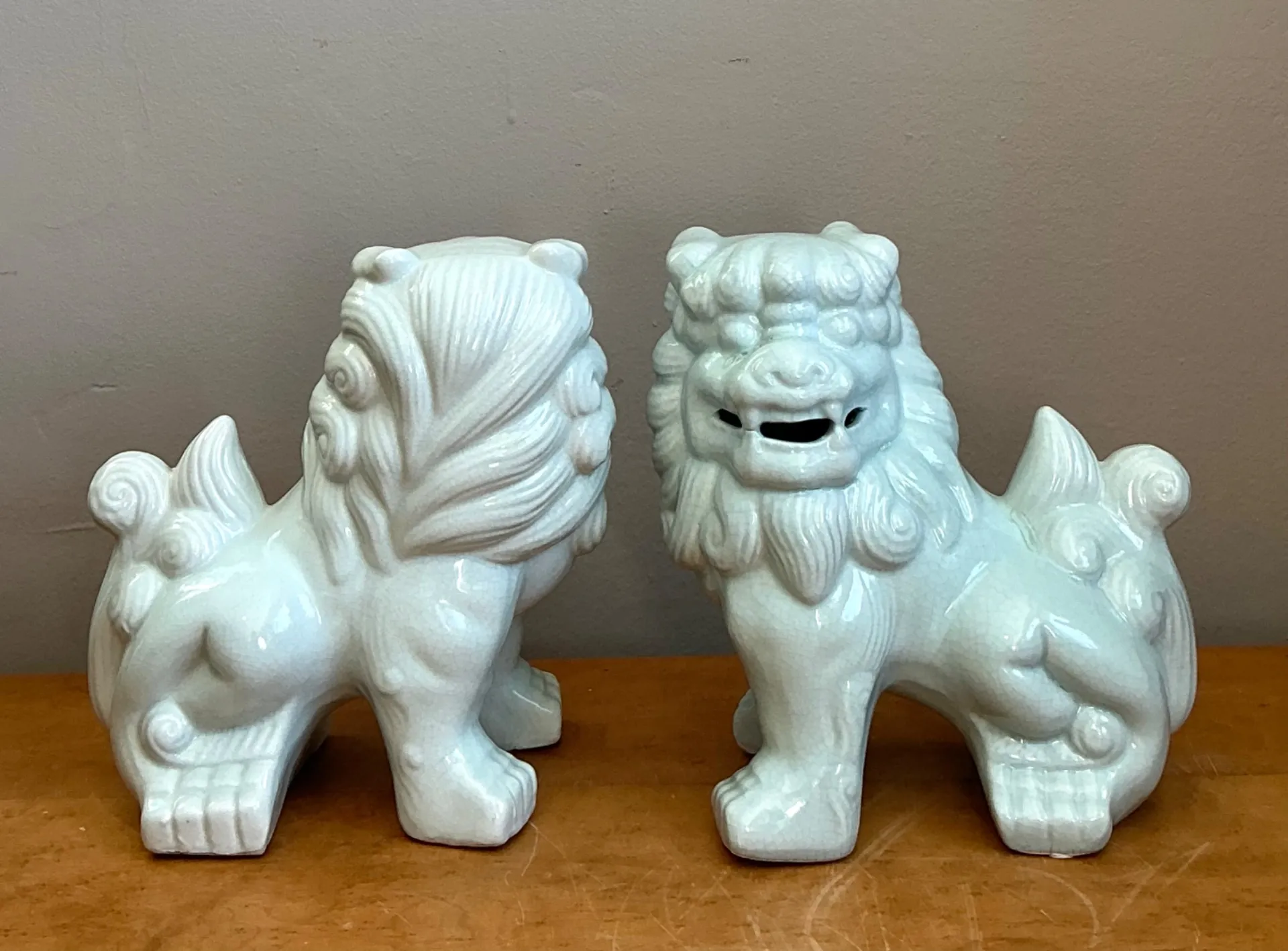 Vintage Celadon Glazed Foo Dogs - Set of 2 — additional photo 2