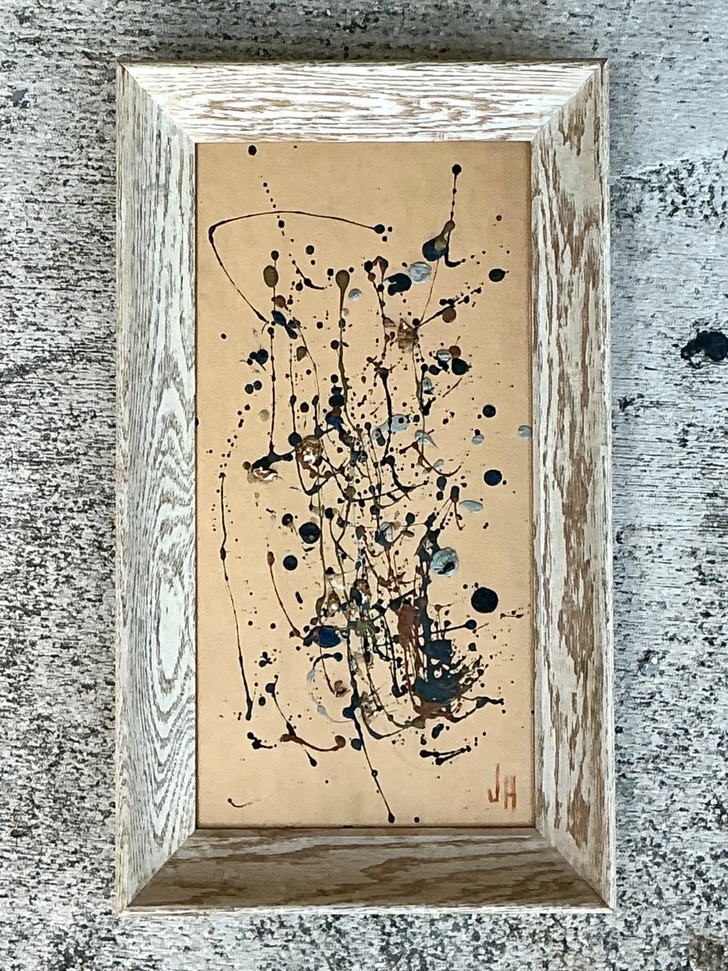 Vintage Abstract Drip Painting in Frame — additional photo 1