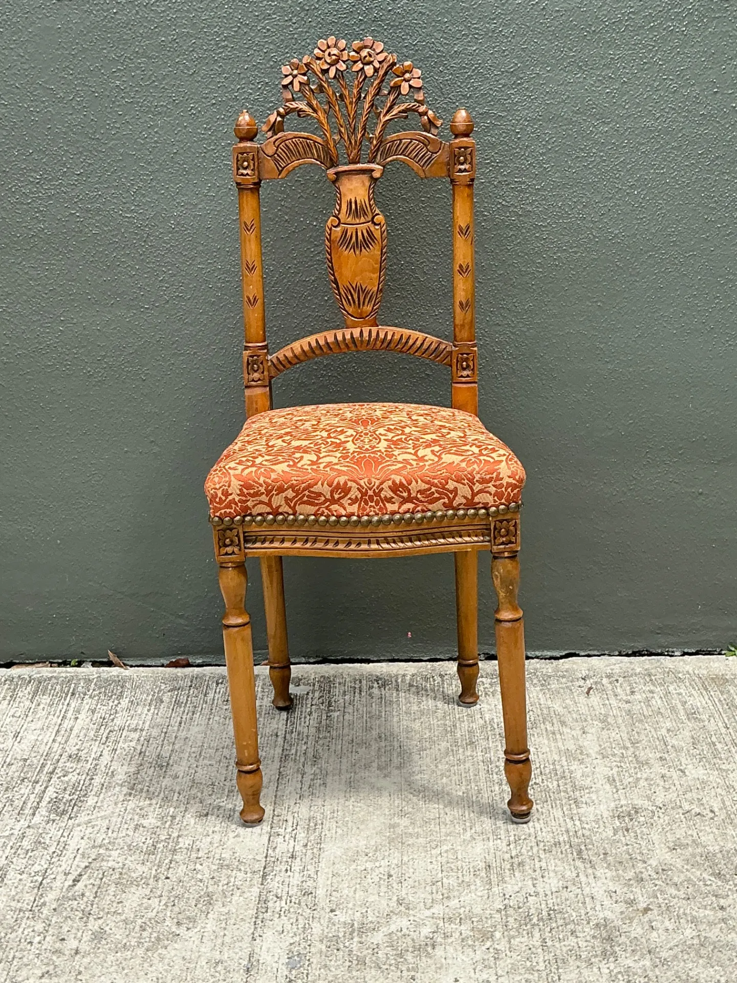 Vintage Wood Chair with Floral Carving — additional photo 2