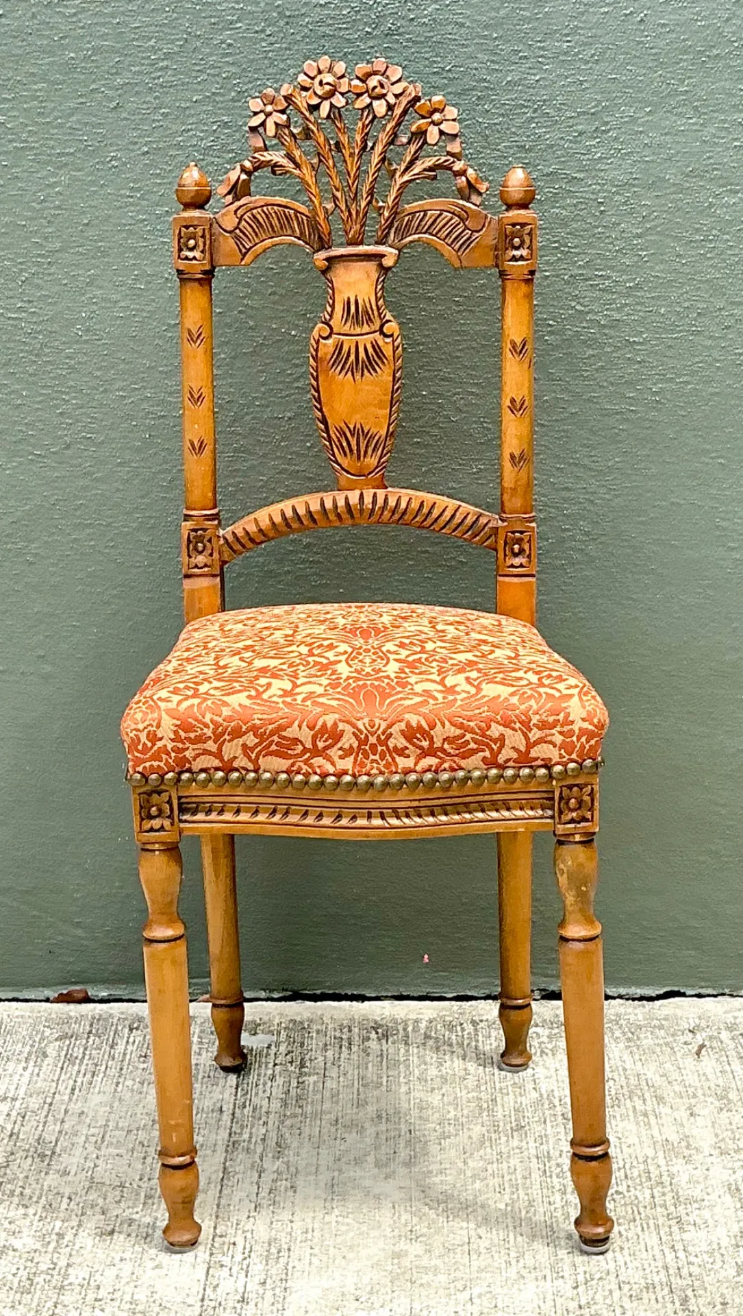 Vintage Wood Chair with Floral Carving — additional photo 3
