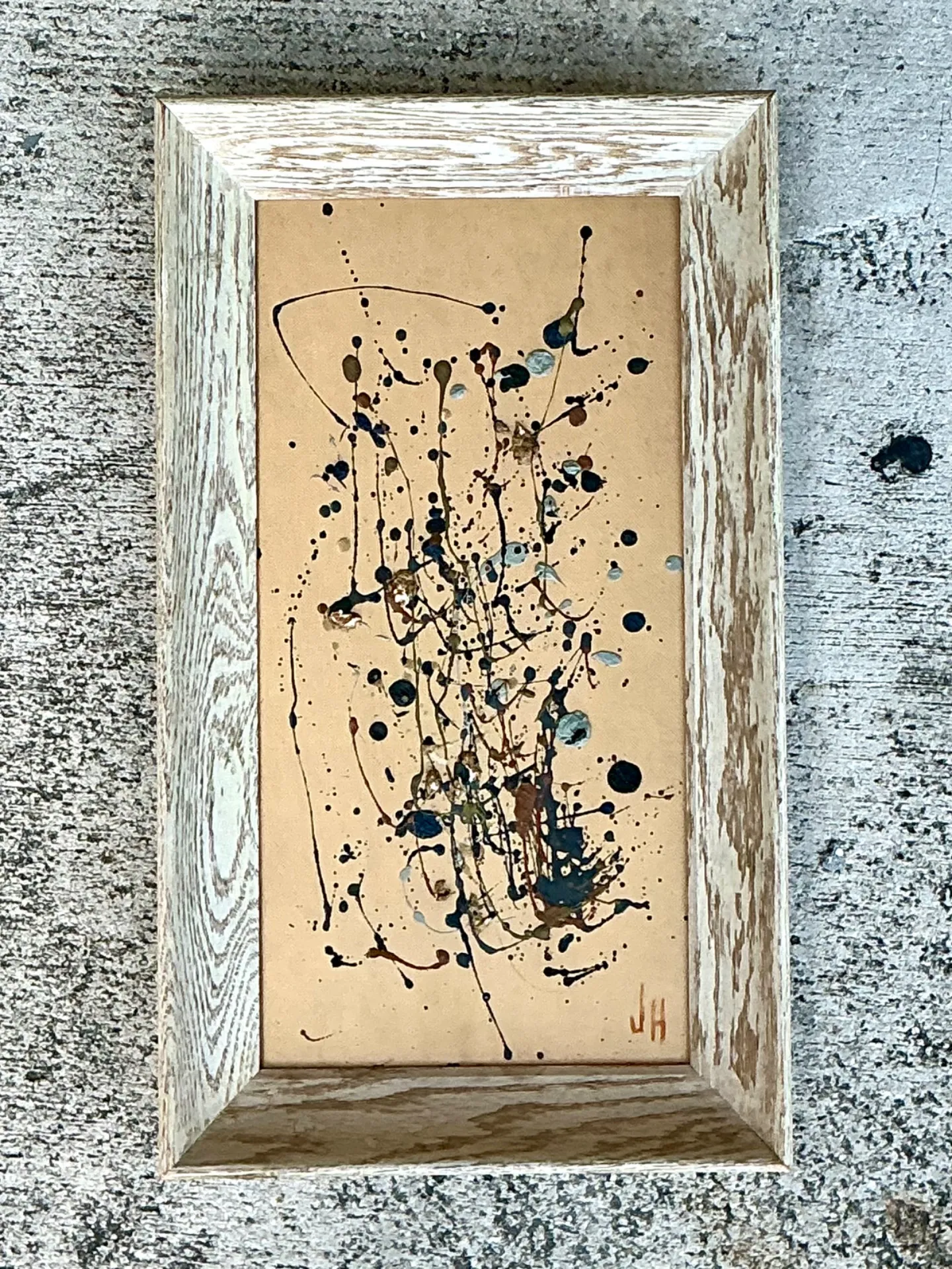 Vintage Abstract Drip Painting in Frame — additional photo 3