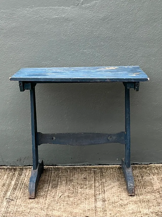 Vintage Distressed Blue Wood Side Table — additional photo 2