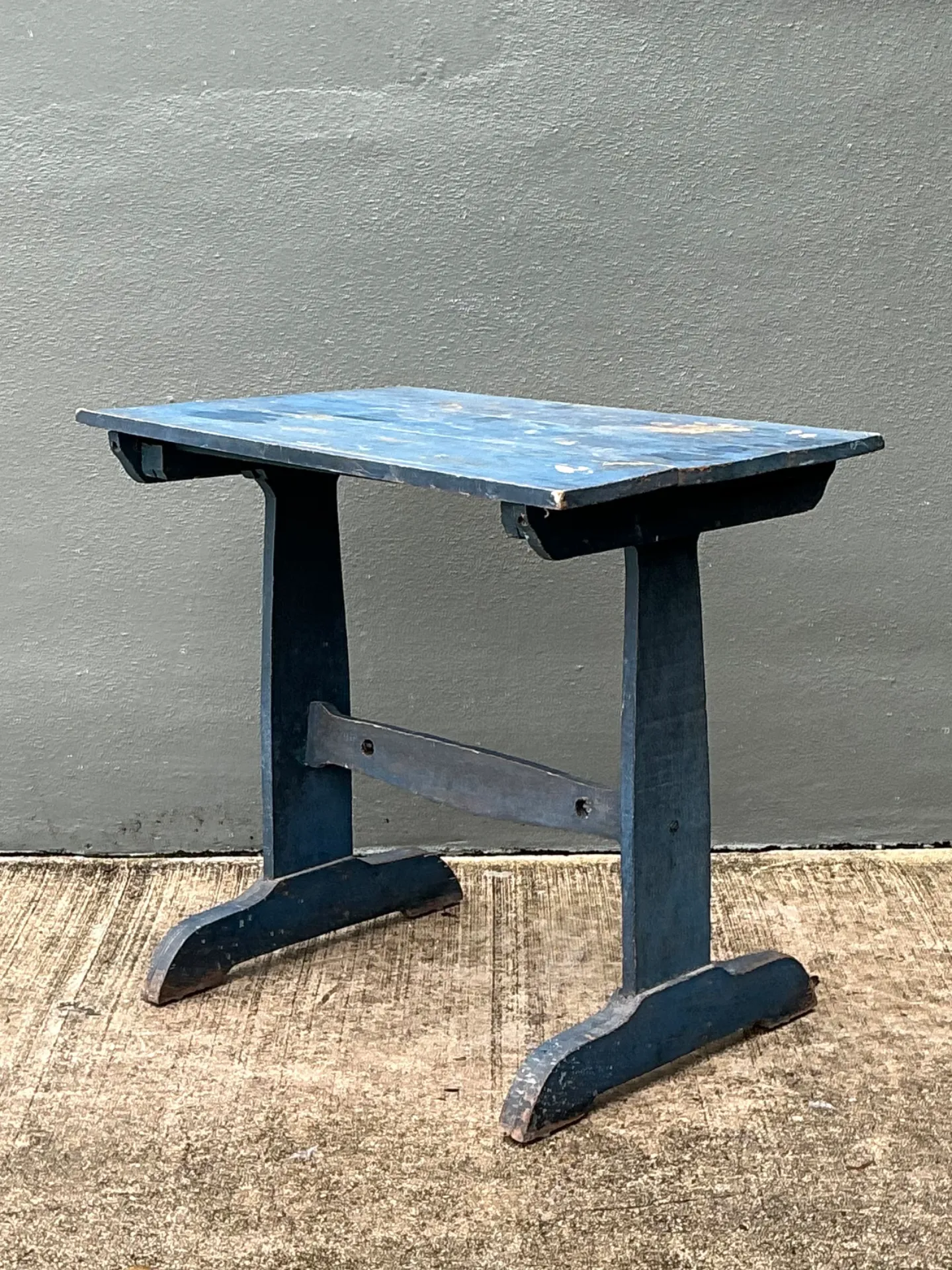 Vintage Distressed Blue Wood Side Table — additional photo 7