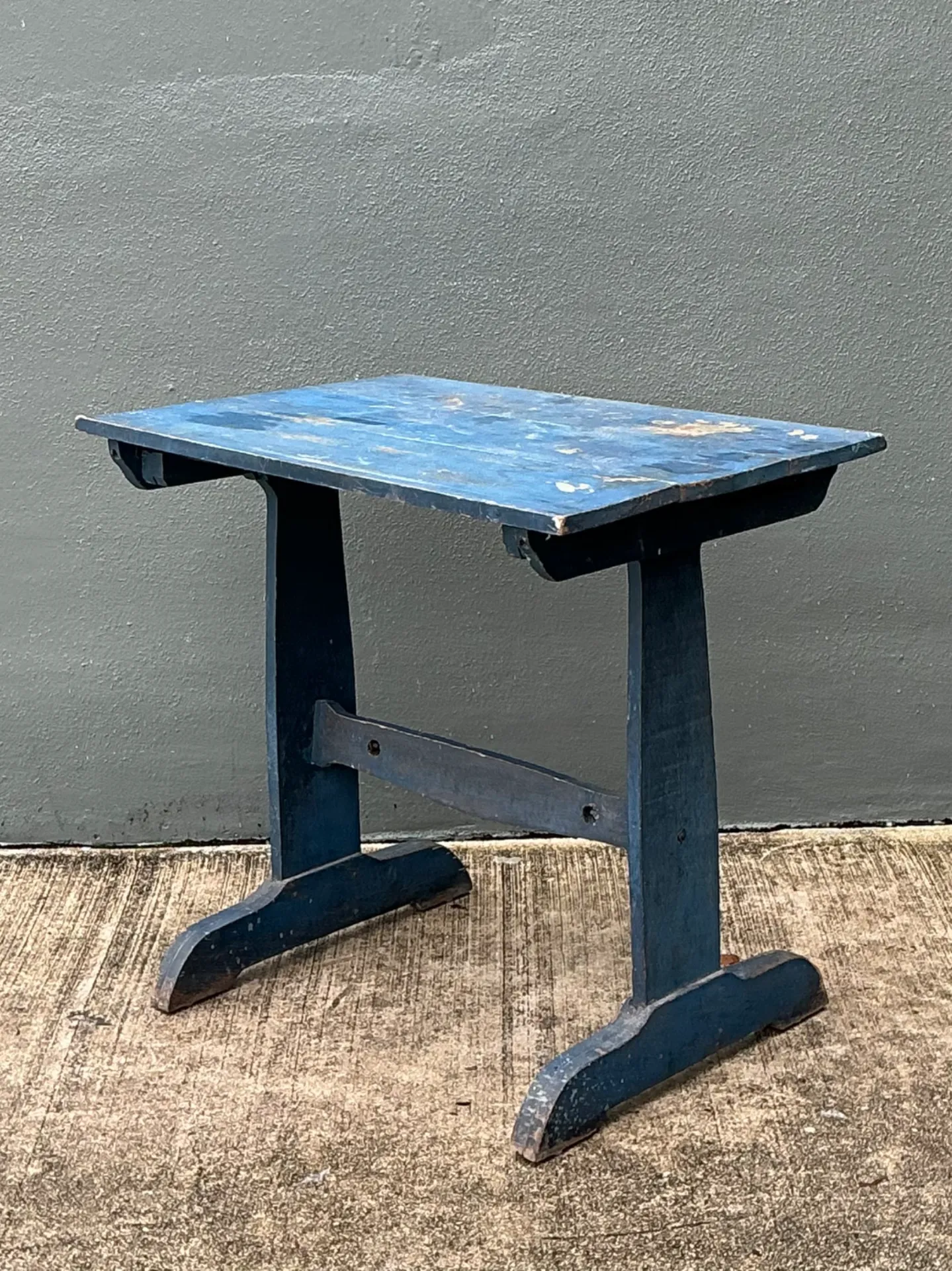 Vintage Distressed Blue Wood Side Table — additional photo 5