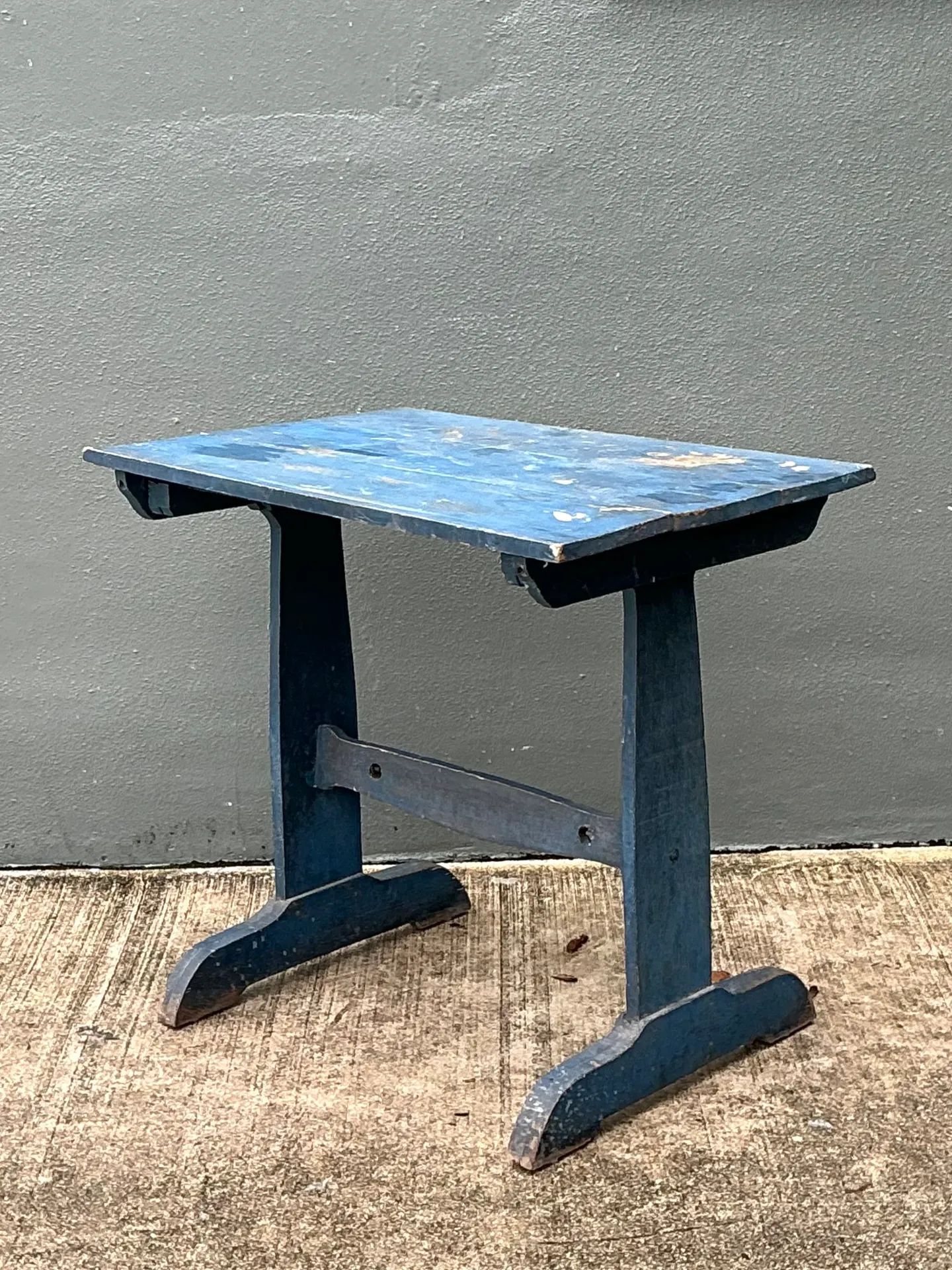 Vintage Distressed Blue Wood Side Table — additional photo 3