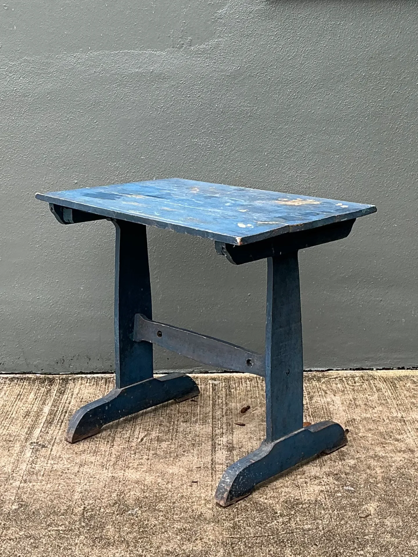 Vintage Distressed Blue Wood Side Table — additional photo 1
