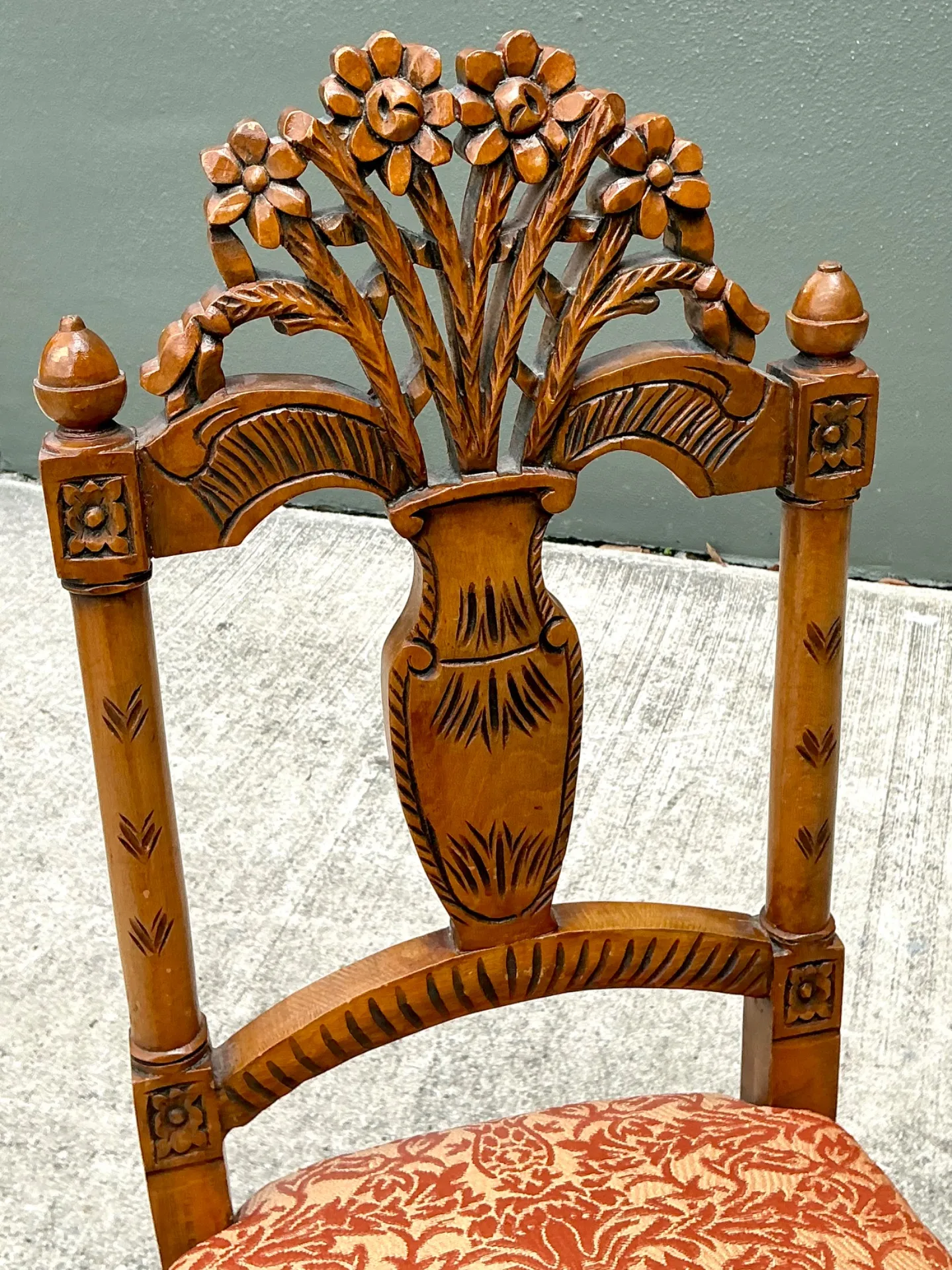 Vintage Wood Chair with Floral Carving — additional photo 1