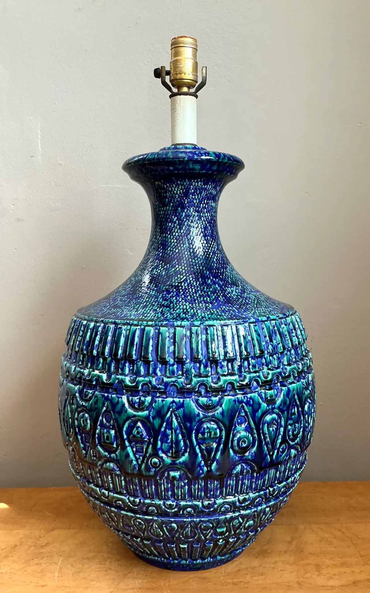 Vintage MCM Blue Glazed Ceramic Lamp
