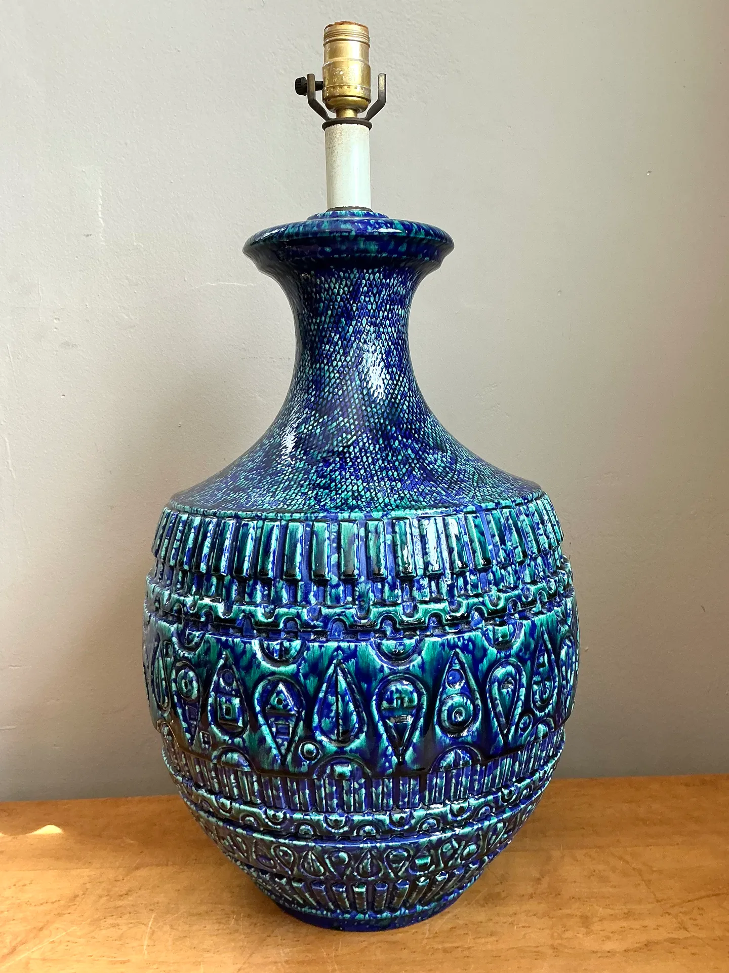 Vintage MCM Blue Glazed Ceramic Lamp — additional photo 8