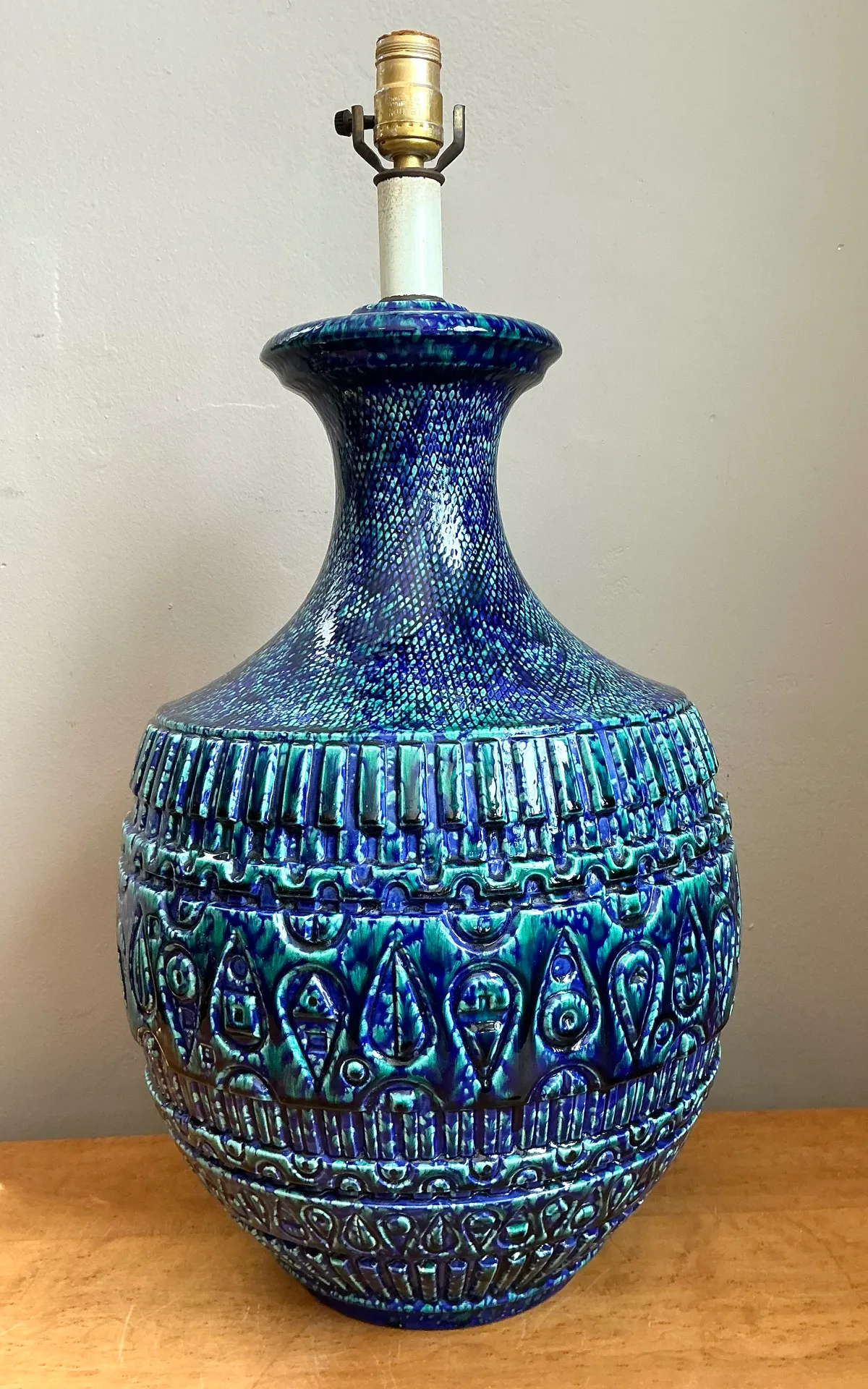Vintage MCM Blue Glazed Ceramic Lamp — additional photo 8