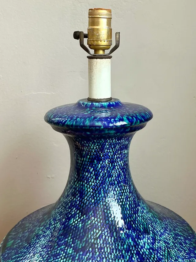 Vintage MCM Blue Glazed Ceramic Lamp — additional photo 2