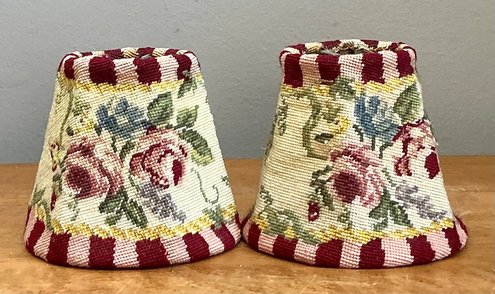 Vintage Needlepoint Floral Lamp Shades Pair — additional photo 3
