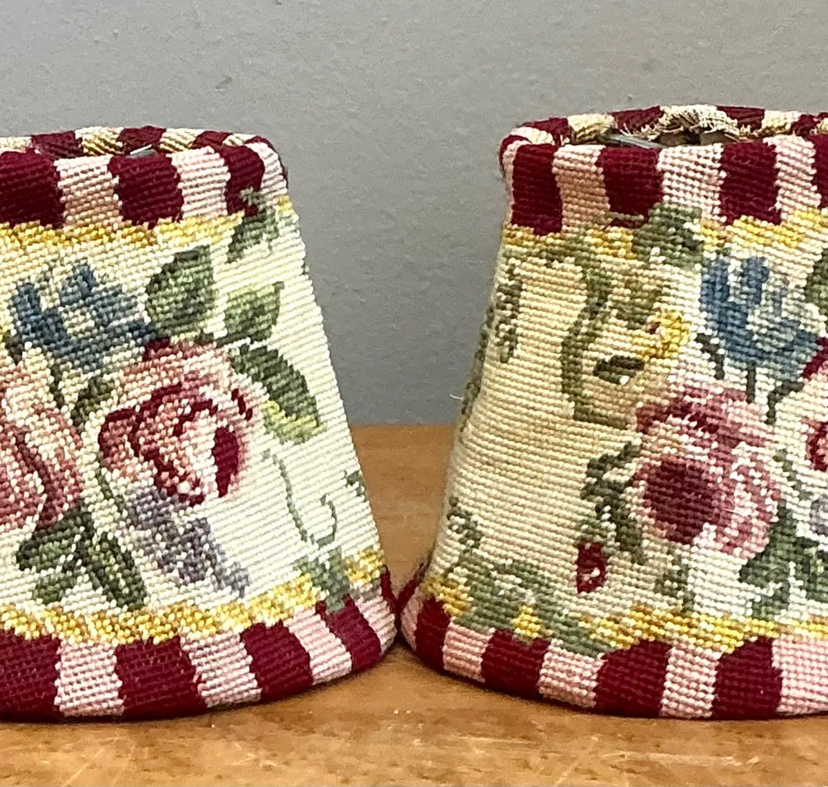 Vintage Needlepoint Floral Lamp Shades Pair — additional photo 3