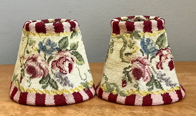 Vintage Needlepoint Floral Lamp Shades Pair — additional photo 3