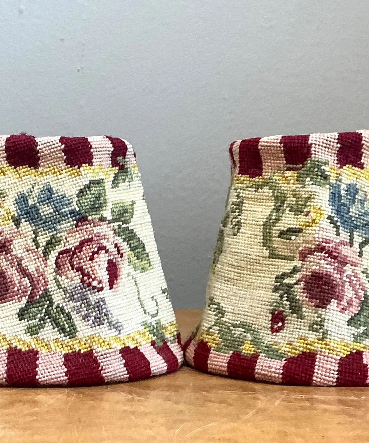 Vintage Needlepoint Floral Lamp Shades Pair — additional photo 5