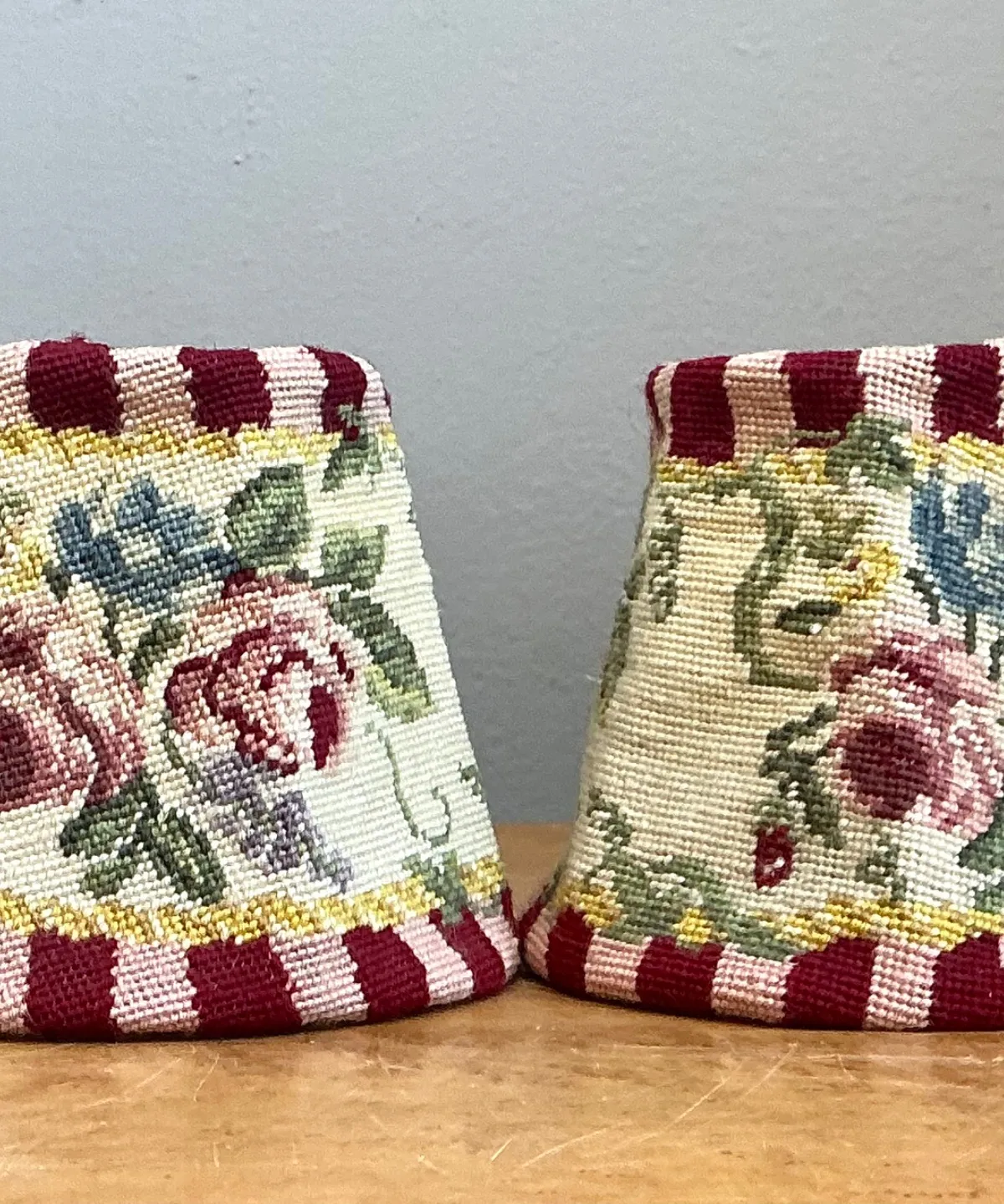 Vintage Needlepoint Floral Lamp Shades Pair — additional photo 7