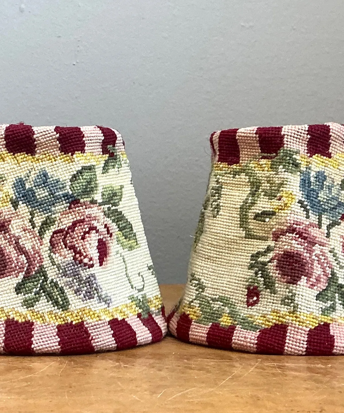 Vintage Needlepoint Floral Lamp Shades Pair — additional photo 6