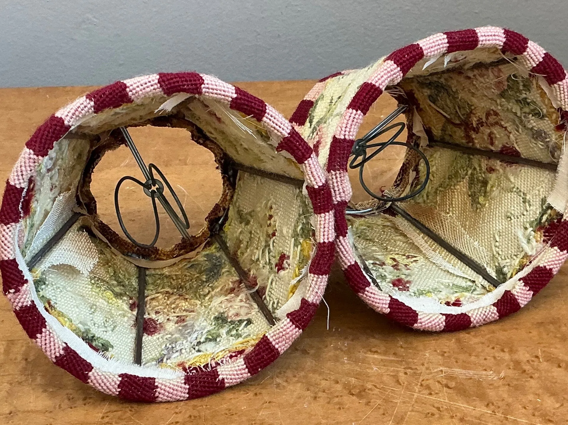 Vintage Needlepoint Floral Lamp Shades Pair — additional photo 2