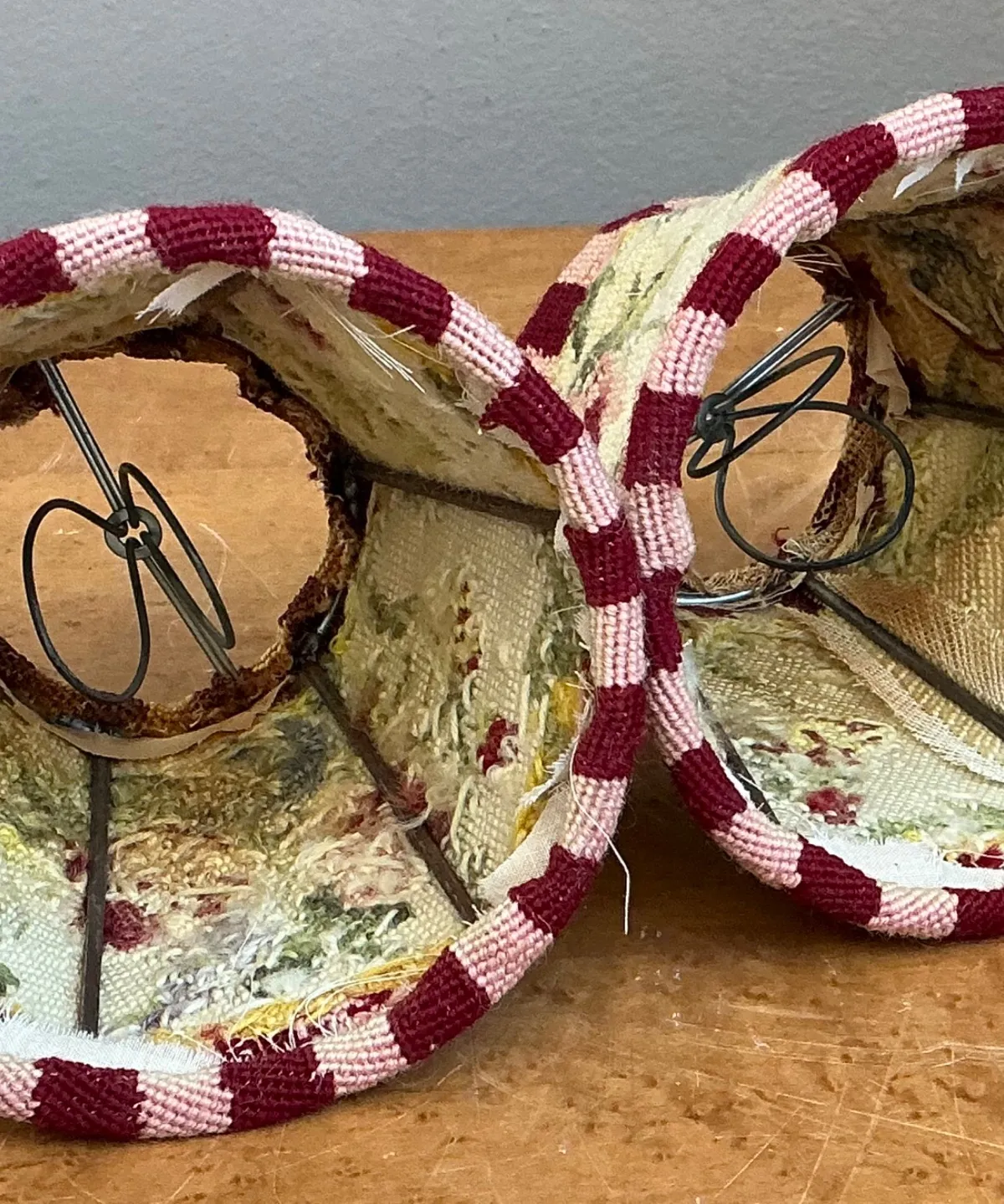 Vintage Needlepoint Floral Lamp Shades Pair — additional photo 2