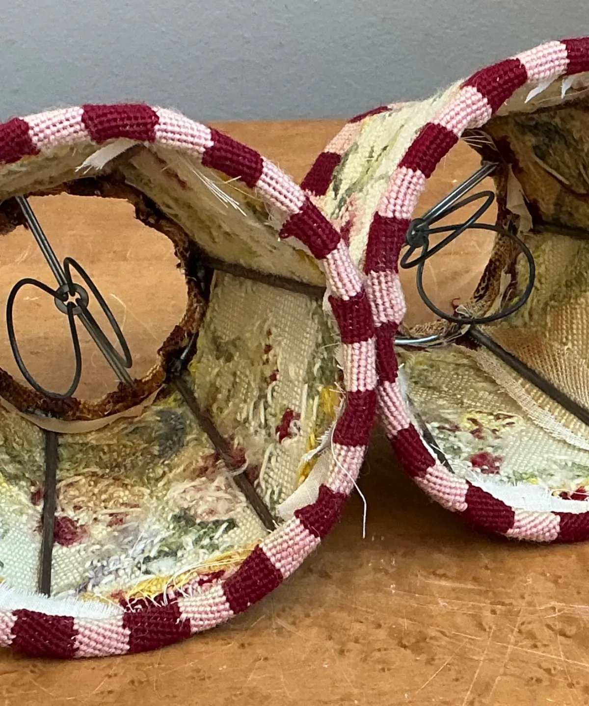 Vintage Needlepoint Floral Lamp Shades Pair — additional photo 4
