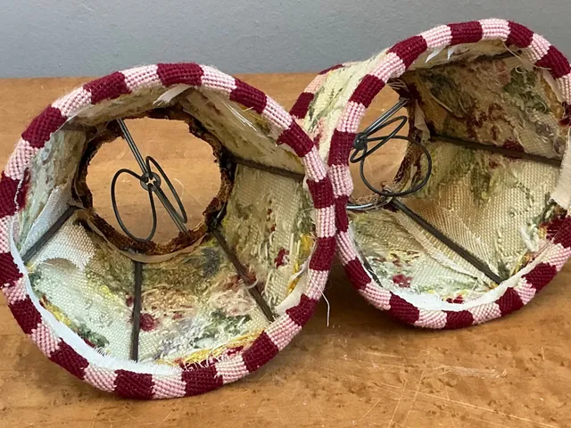 Vintage Needlepoint Floral Lamp Shades Pair — additional photo 4
