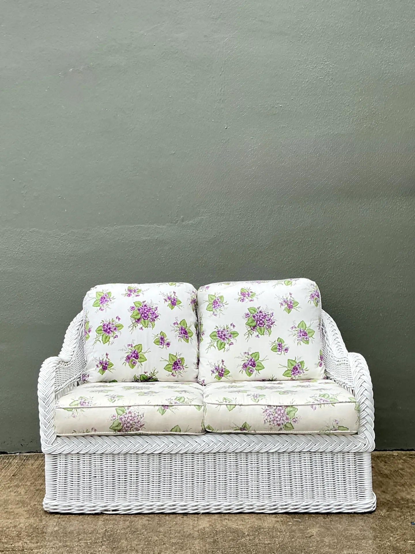 Vintage Lexington Braided White Rattan Love Seat — additional photo 1