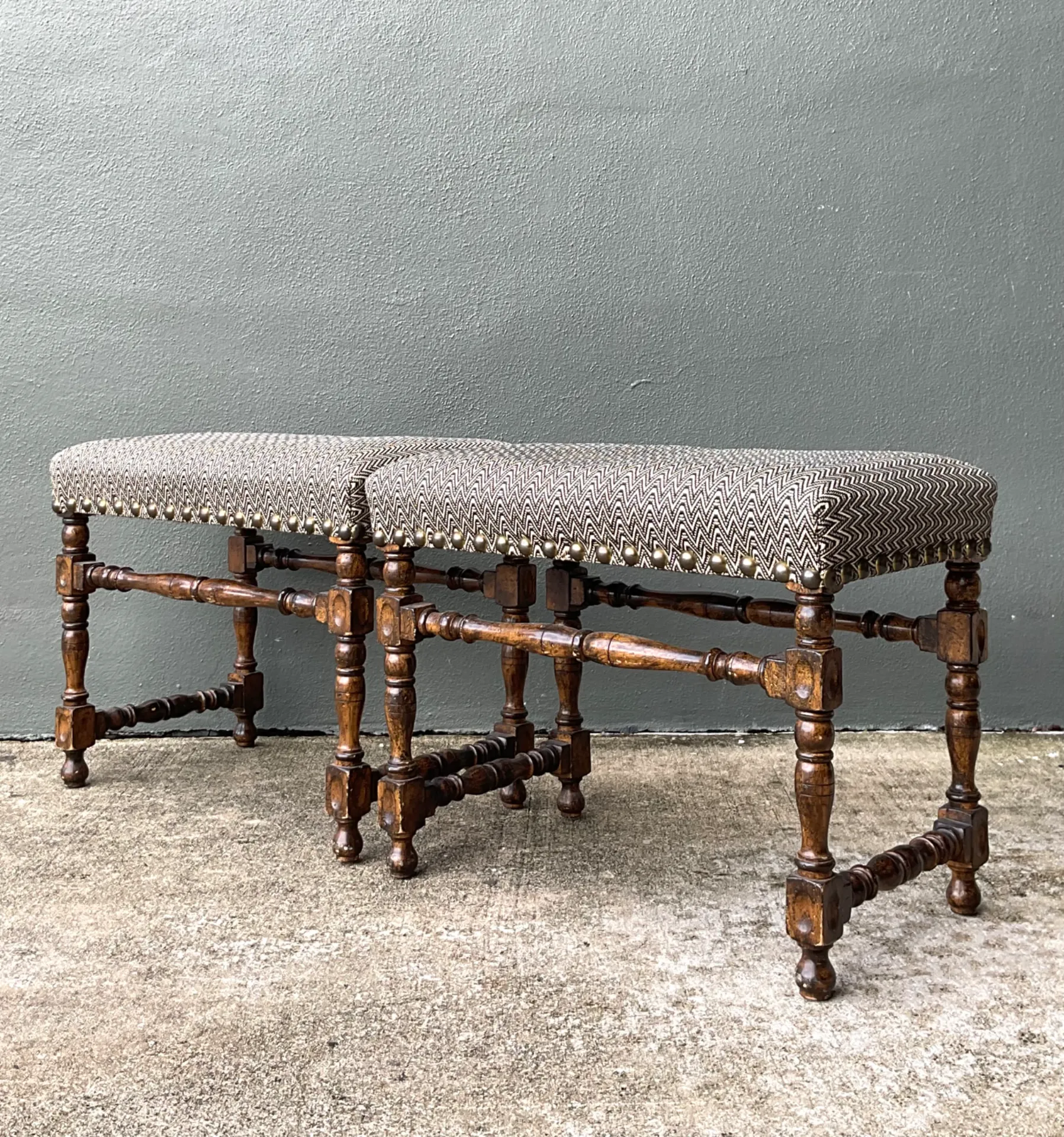 Vintage Lewis Mittman Nailhead Low Stools - A Pair — additional photo 1