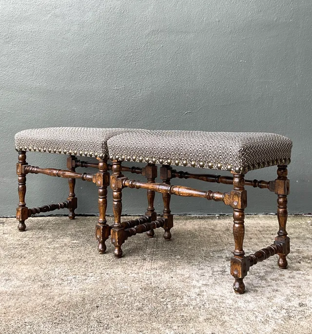 Vintage Lewis Mittman Nailhead Low Stools - A Pair — additional photo 1
