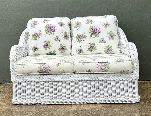 Vintage Lexington Braided White Rattan Love Seat — additional photo 4