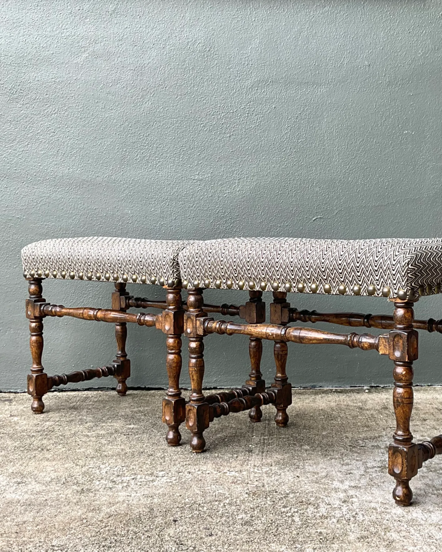 Vintage Lewis Mittman Nailhead Low Stools - A Pair — additional photo 7