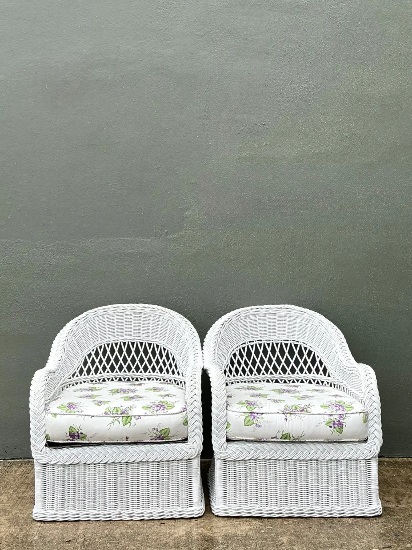 Vintage Lexington Braided White Rattan Lounge Chairs - A Pair — additional photo 1