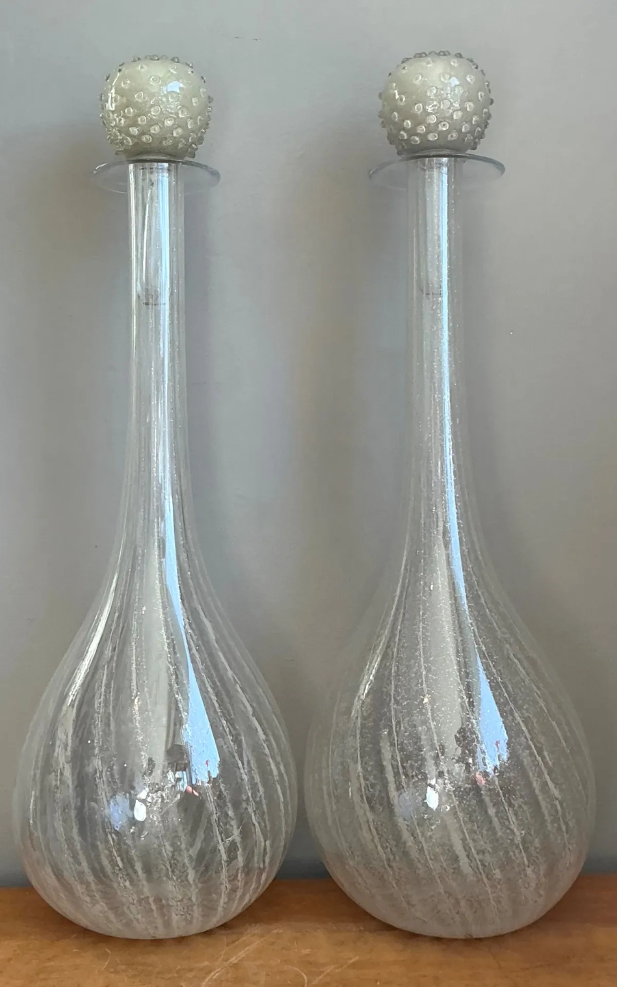 Vintage Monumental Murano Handblown Glass Bottles with Stoppers - Pair — additional photo 6
