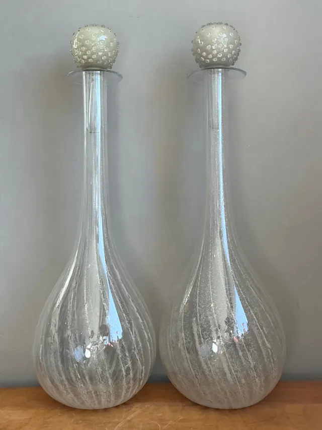 Vintage Monumental Murano Handblown Glass Bottles with Stoppers - Pair — additional photo 6