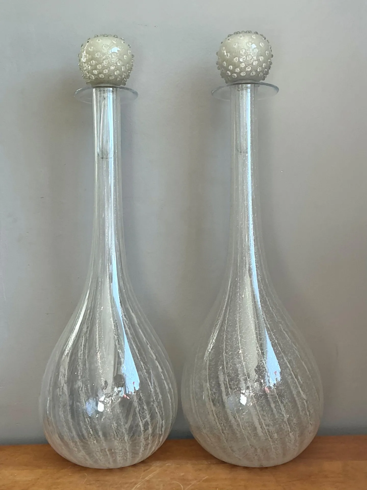 Vintage Monumental Murano Handblown Glass Bottles with Stoppers - Pair — additional photo 8