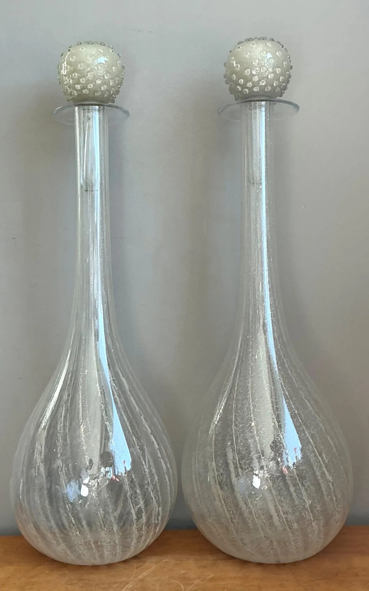 Vintage Monumental Murano Handblown Glass Bottles with Stoppers - Pair — additional photo 8