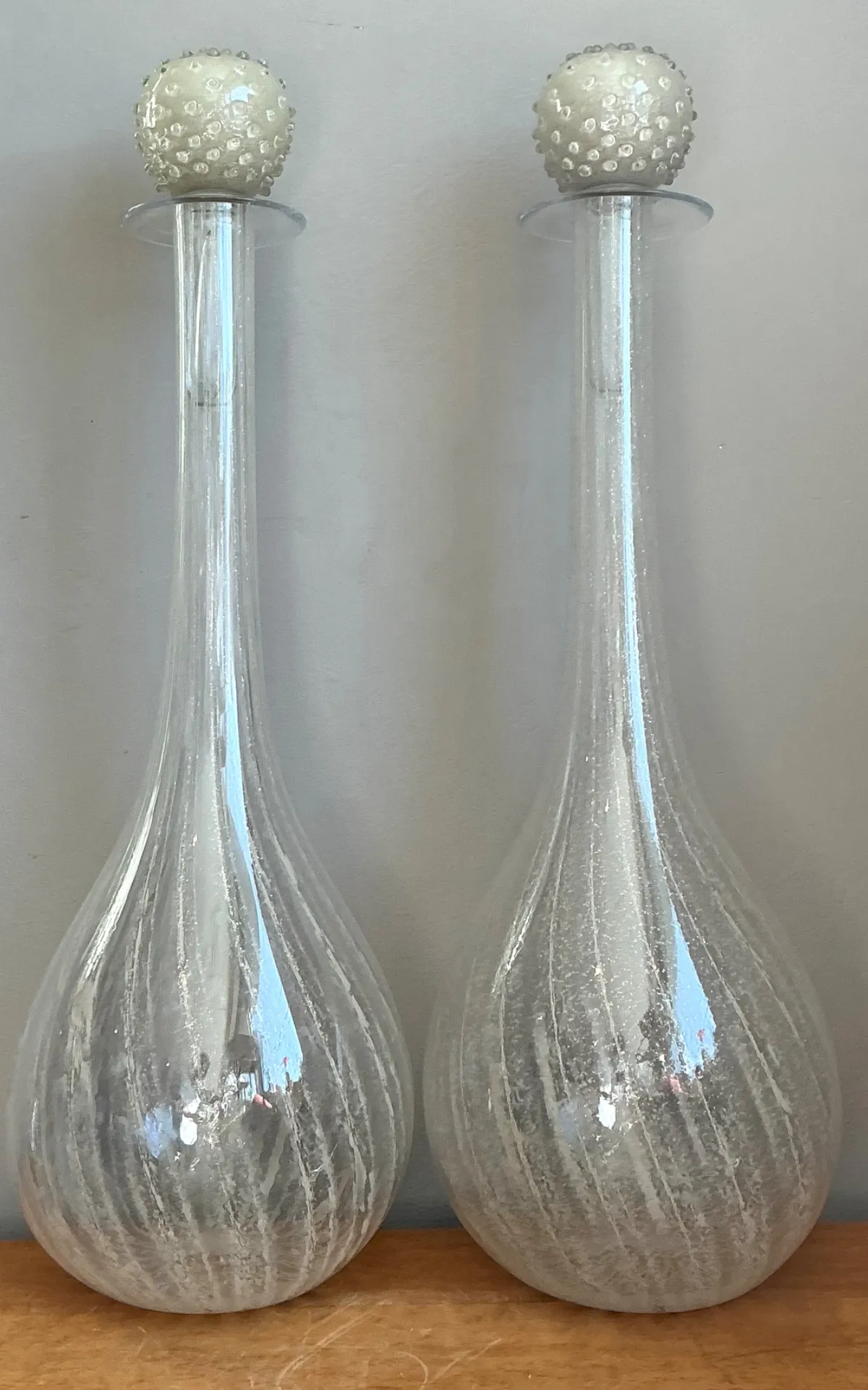 Vintage Monumental Murano Handblown Glass Bottles with Stoppers - Pair