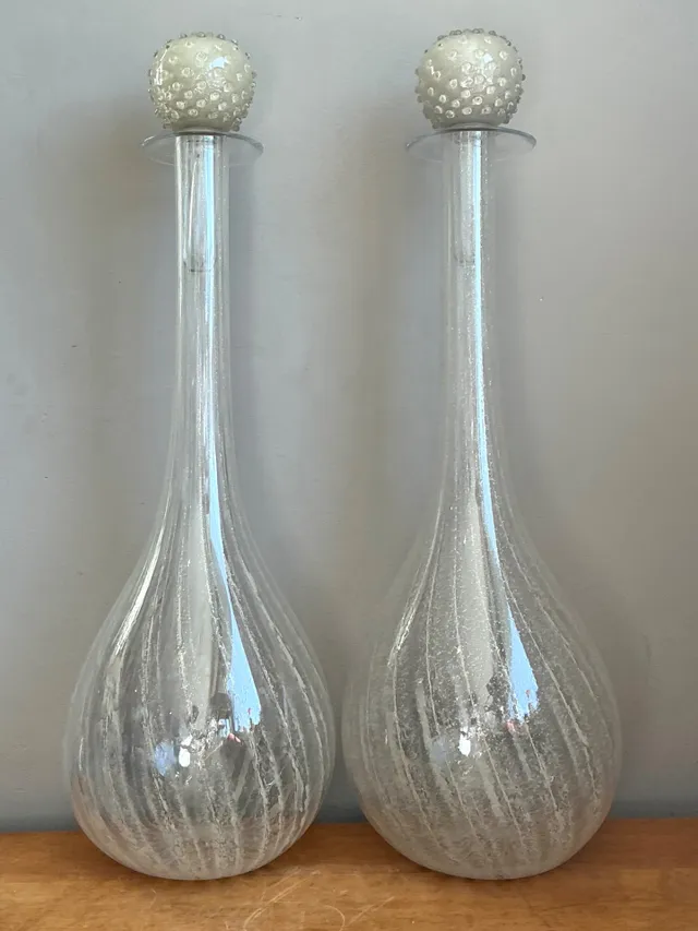 Vintage Monumental Murano Handblown Glass Bottles with Stoppers - Pair — additional photo 1